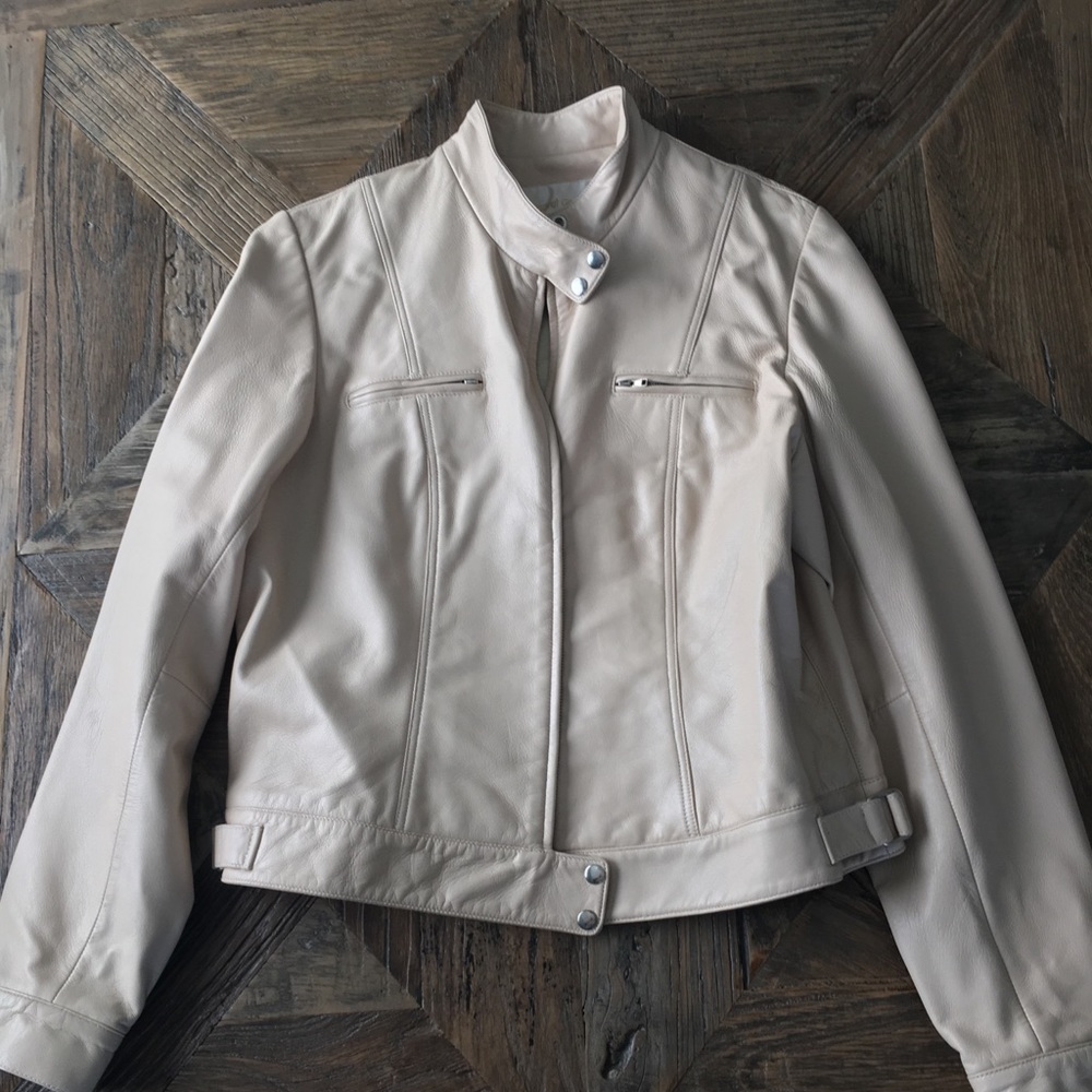 Margaret Godfrey Moto Leather Jacket SZ L Cream